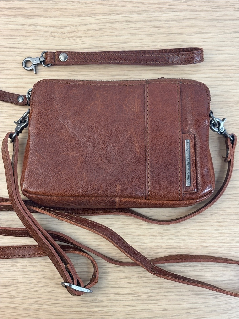 Spikes‎ & Sparrow Idaho Cognac Brown Leather Crossbody Bag/Clutch/Wristlet